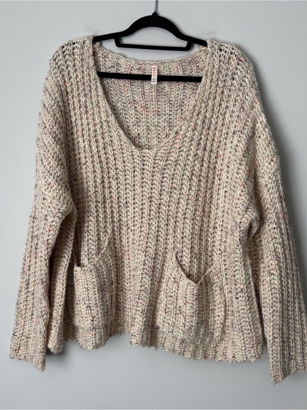 RAGA Cream Speckled V-Neck Chunky Knit Sweater